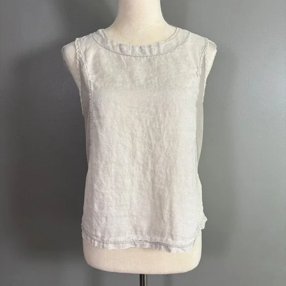 XCVI Womens S Linen Sleeveless Tank Top Mixed Media Layering Boho Neutral Clean - Picture 2 of 9